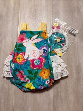 Kids Floral Bunny Romper Set - Teal Floral